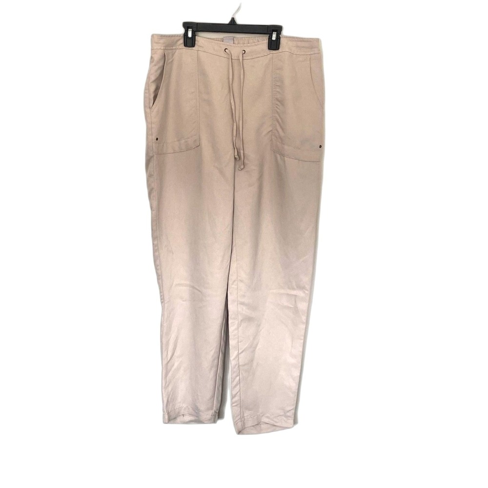 Chicos Beige Khaki Drawstring Waist Utility Pants Modal Blend‎ Size 12 (2)